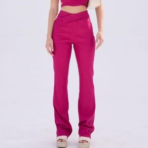 NWT CULT GAIA MELINA BLOOM High Waisted whide leg linen bland purple pants sz 4